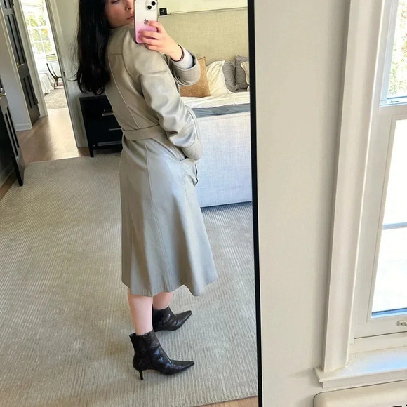 VTG AMBE GENUINE LEATHER BELTED STATEMENT TRENCH COAT S/M - Picture 11 of 11